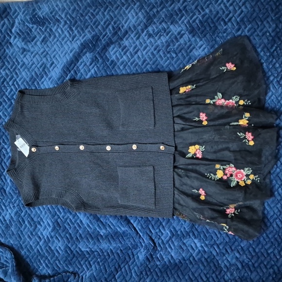 By Anthropologie Sleeveless Cardigan Sweater W Embroided Floral Dress Size L NWT - Picture 8 of 17